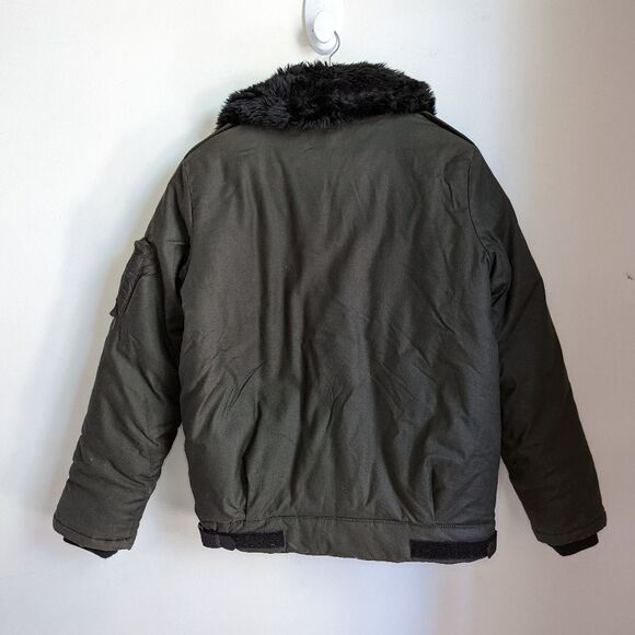 Topshop Green & Black Faux Fur Collar Oversized Zipper Front Bomber Jacket Sz 4 - Picture 14 of 14